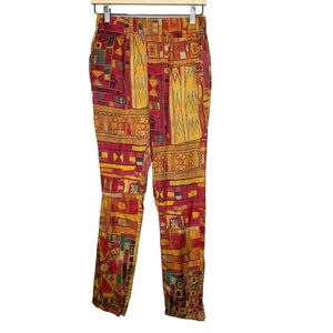 Burning Torch Ethnic Tribal Print Silk Blend Pants